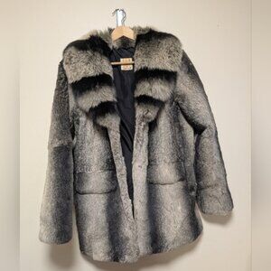 Ameri Mode Rabbit Fur & Fox Collar Coat – Gray/Black – Women’s M –